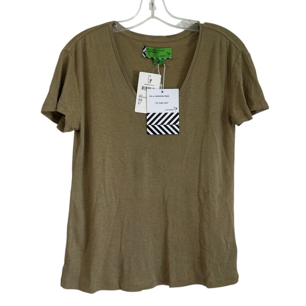 NWT Sandrine Rose V-Neck T-Shirt, Beige/Green, Women’s XS